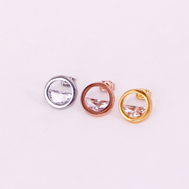 Bông Tai Hình Tròn Đính Nửa Đá Titan Ko Đen TT 3296 - 1 Cặp