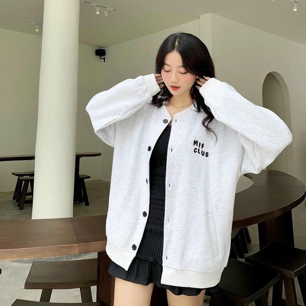 Áo Khoác Cardigan Nữ Vải Nỉ Ngoại Thêu Chữ MIF CLUB Free Size 70kg AK180