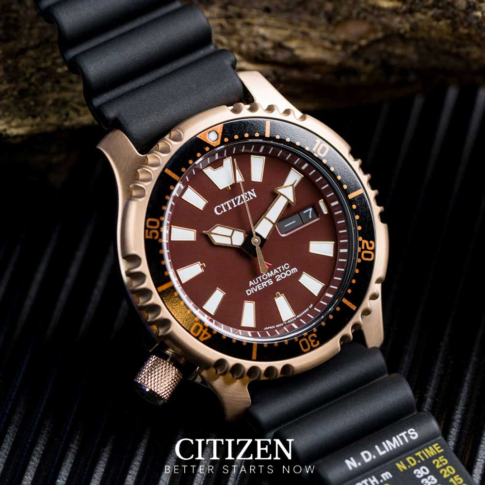 Đồng Hồ Citizen Nam Cơ-Automatic Dây Cao Su NY0083-14X - Mặt Nâu Đỏ