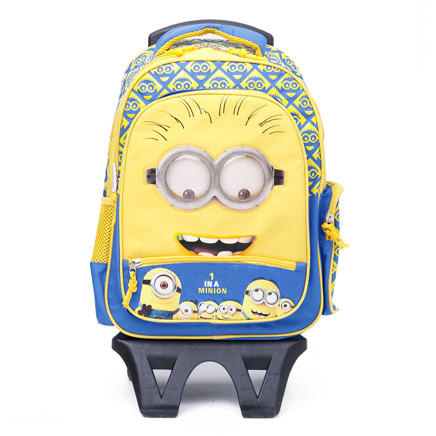 Balo kéo trẻ em 15'' hình Minions với đôi mắt nhúc nhích siêu đáng yêu màu vàng xanh dương dành cho học sinh ,bé trai - BLKMI15VX (35x18x42cm)