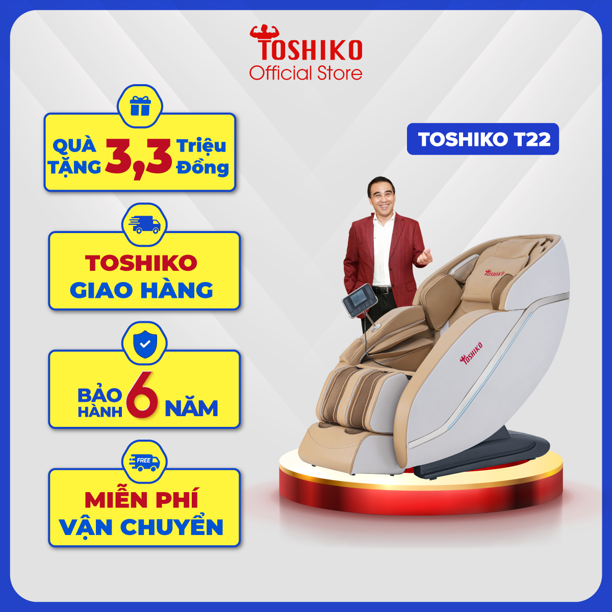 Ghế massage toàn thân Toshiko T22 - Chức năng điều khiển bằng giọng nói, Tự động mát xa trị liệu,  kéo giãn, anion lắng đọng làm sạch không khí, đa dạng các bài massage