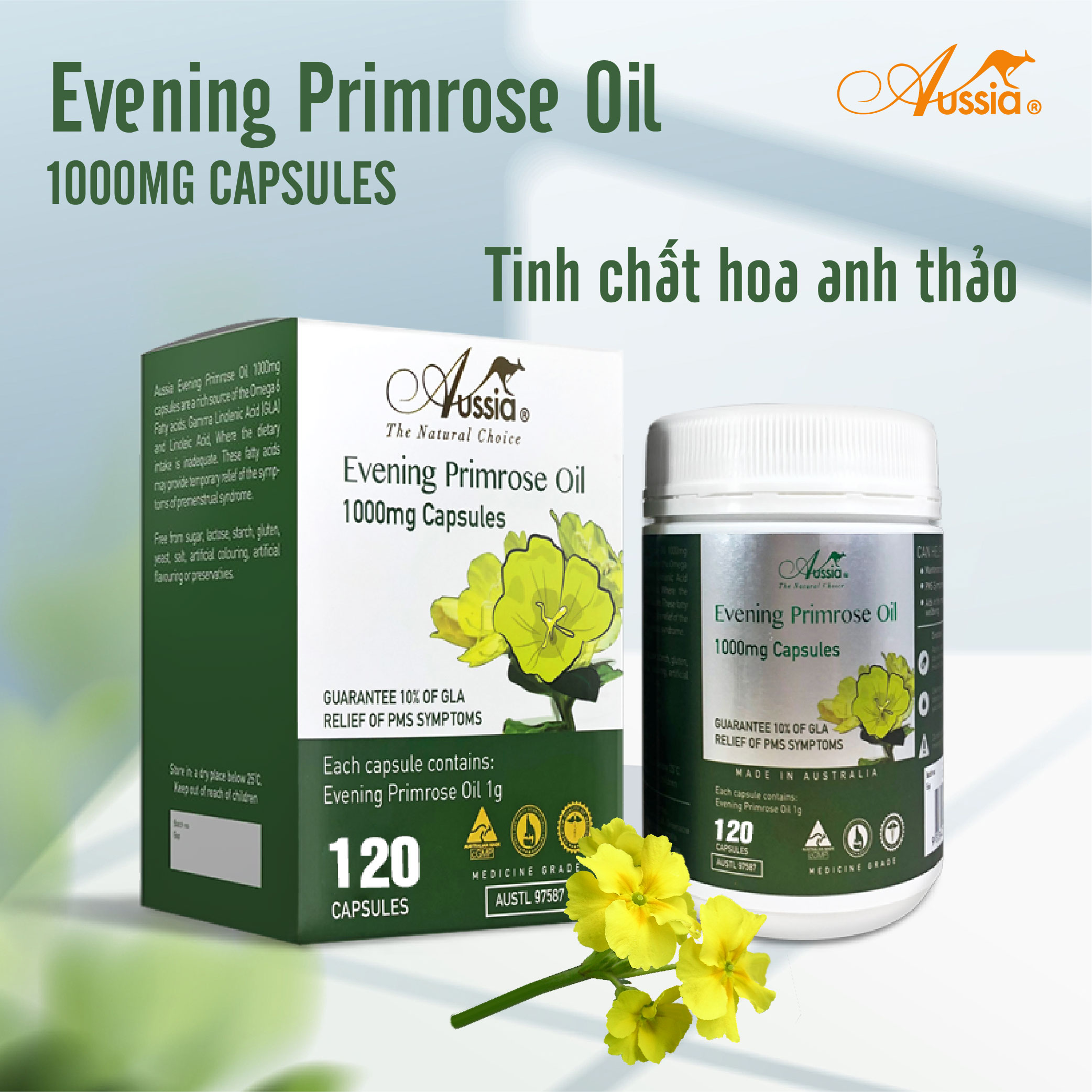 Tinh dầu hoa anh thảo Evening Primrose Oil 1000mg Aussia 120 viên giúp đẹp da, cân bằng nội tiết tố