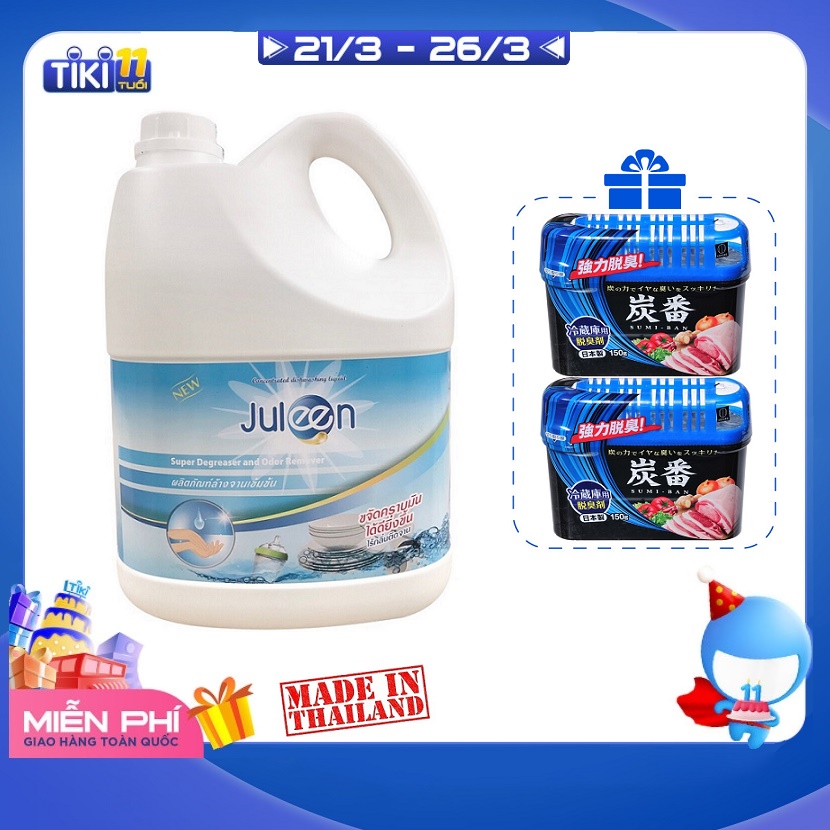 Combo 01 Nước Rửa Chén Bát Không Mùi Diệt Khuẩn Juleen 3500ml + 02 hộp khử mùi tủ lạnh 150g hàng nội địa Nhật Bản