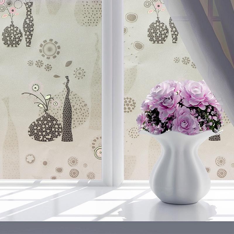 5M Giấy Dán Kính Họa Tiết bình hoa nghệ thuật Không Cần Keo - Khổ 0.6m