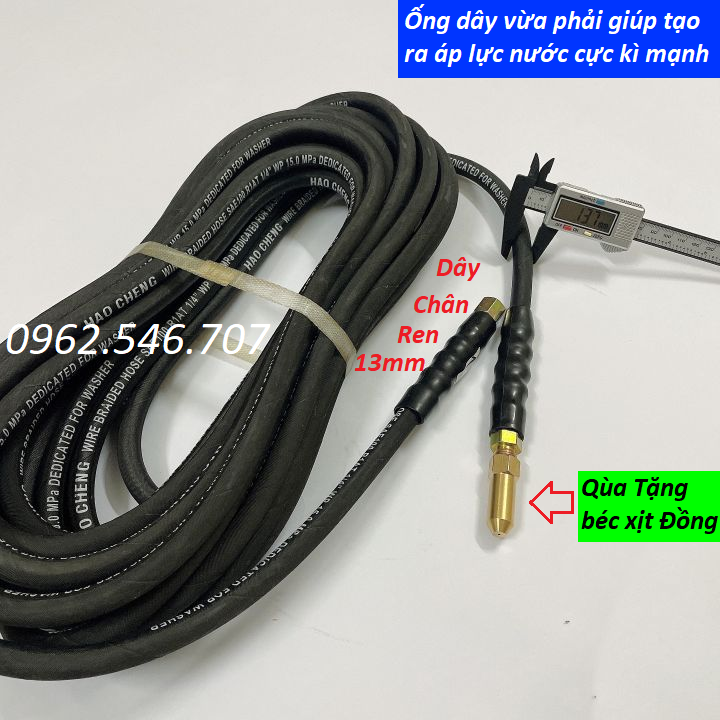 Combo 10m,15m,20m dây xịt rửa xe lõi bố thép ren 13mm (tặng kèm béc xịt Đồng) - dây rửa xe cho máy dây culoa đầu kéo