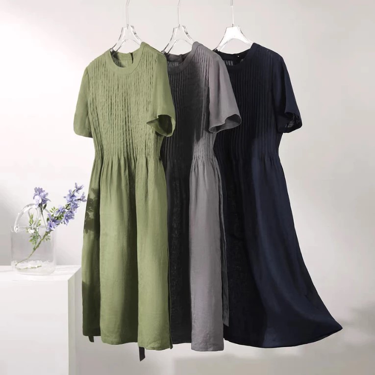 Đầm suông linen tay ngắn trẻ trung, chất vải linen mềm mát, dễ mặc, thích hợp đi chơi, dạo phố Đũi Việt