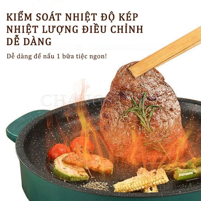 Chảo nướng điện mini đa năng 26cm - Bếp nướng điện chống dính - Nướng thịt BBQ Hàn Quốc