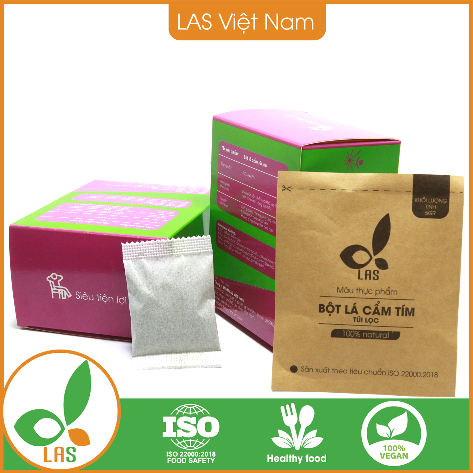 Bột lá cẩm túi lọc - Hộp 50gr, 10 gói | LAS Việt Nam