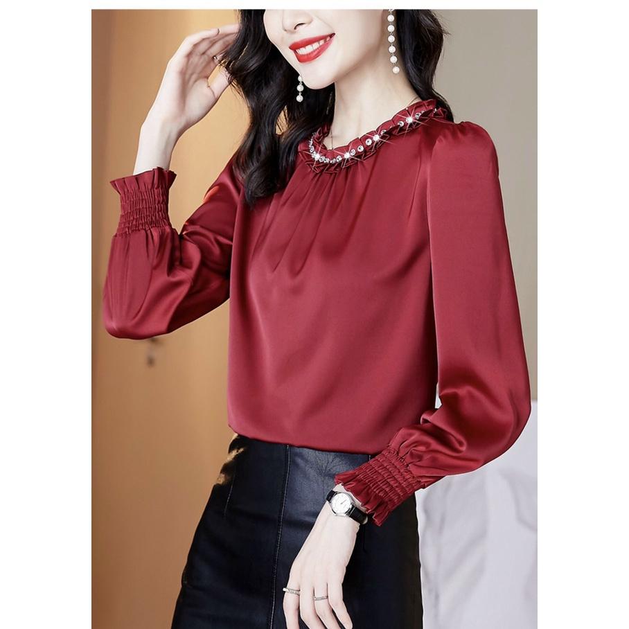 Áo Kiểu Công Sở Cổ Tròn Phối kiêm Sa Cực Sang BY6382