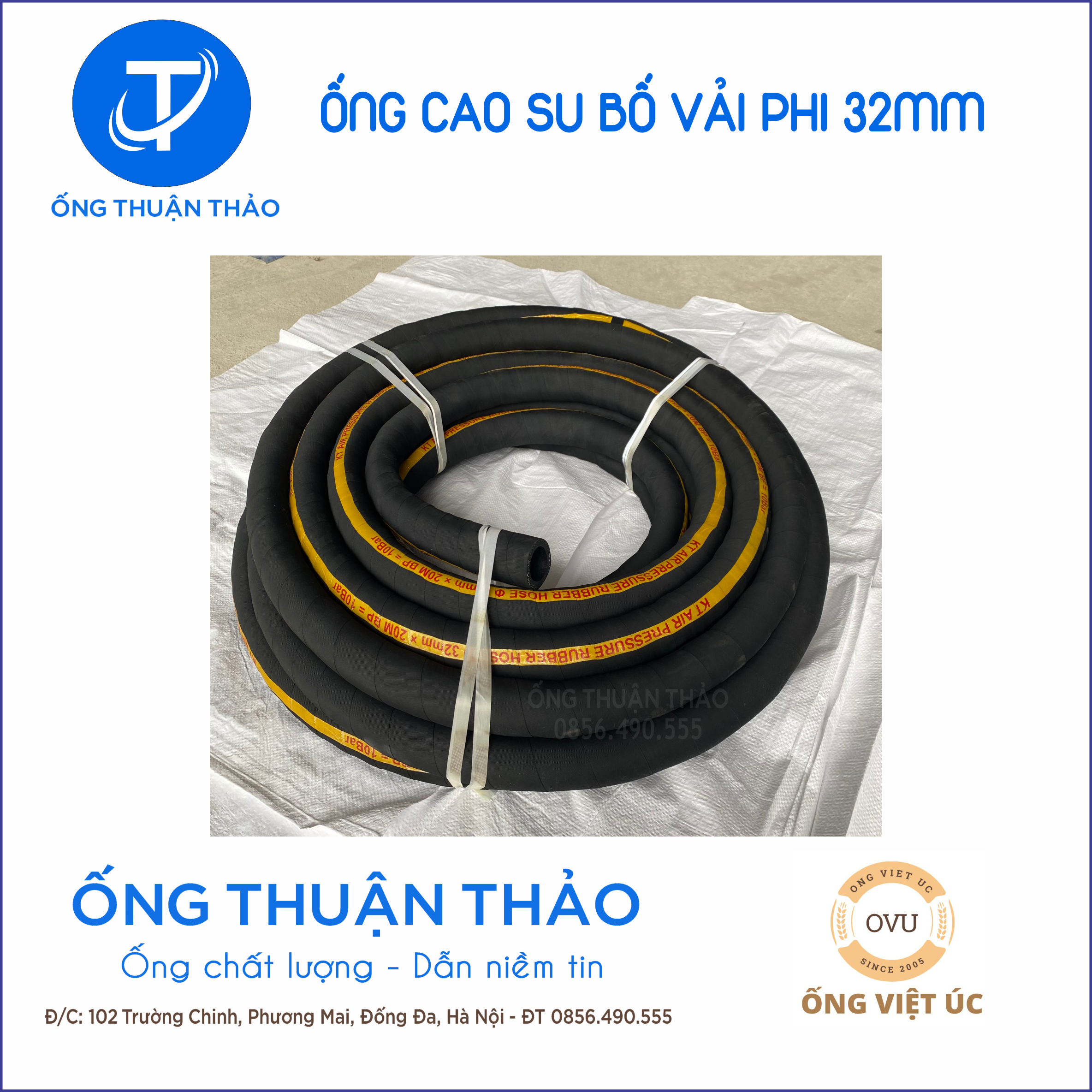 Ống Cao Su Bố Vải Phi 32mm cuộn 20 mét- Hàng Nhập Khẩu - Ống Thuận Thảo
