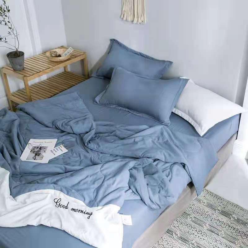 Bộ chăn ga gối 4 món chất liệu đũi silk mềm chăn trần bông sẵn đủ kích thước