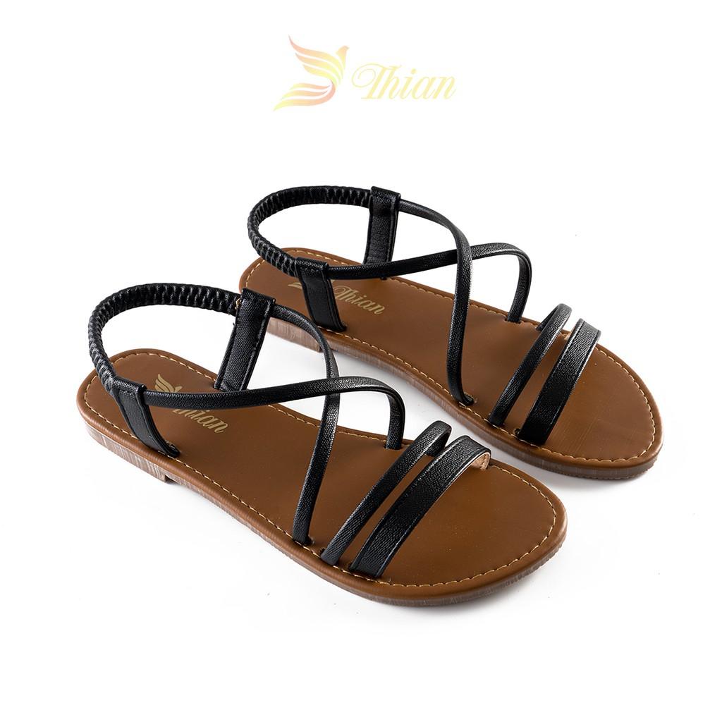 Sandal dây mảnh đế bằng 1 phân- hàng tiêu chuẩn VNXK với quai da mềm êm và bề mặt đế cao su họa tiết chống trơn trượt