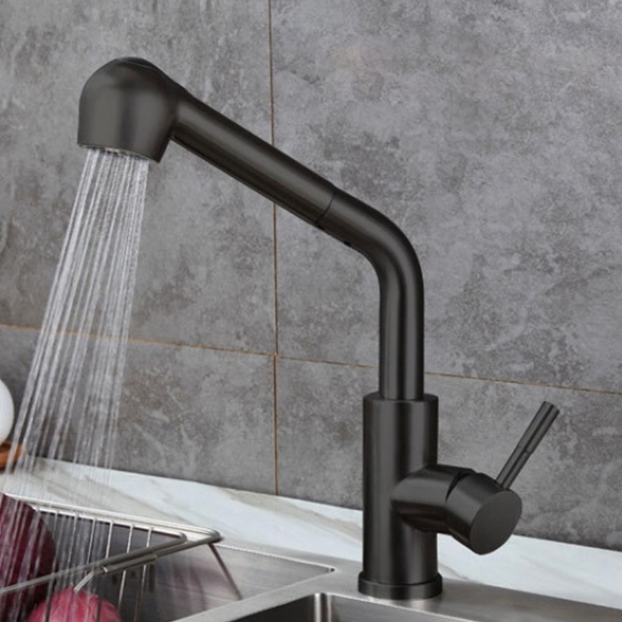 Vòi rửa chén bát nóng lạnh dây rút inox phủ Nano