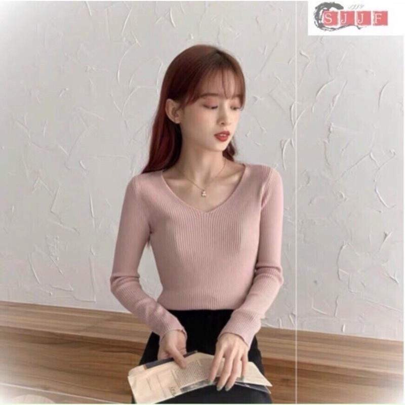 Áo len nữ dệt kim dài tay cổ tim bais nhiều màu