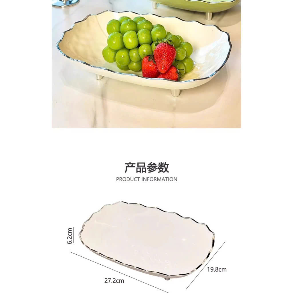 Đĩa Meka Cao Cấp Có Chân Đế Viền Ánh Kim – Khay Đựng Trái Cây- Khay Bánh KẹoTết, Hoa Quả, Decor Bàn Trà Phòng Khách - HÀNG CHÍNH HÃNG MINIIN