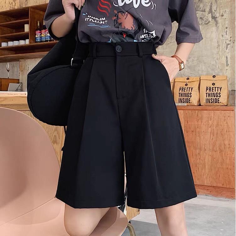 Quần Short Cạp Cao Hai Màu Đen Be và áo Croptop Phong Cách_C30