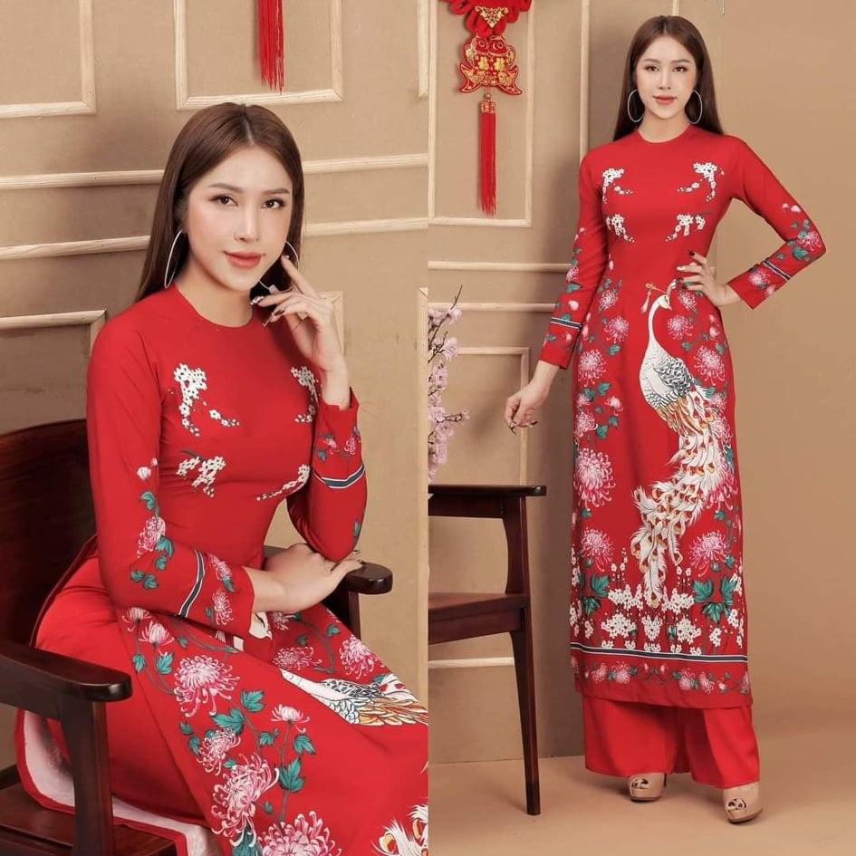 Sét Bô Áo Dài Chim Hạc Xinh Đẹp Rạng Rỡ Đón Tết