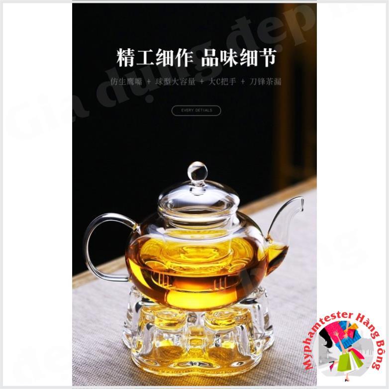 Combo ấm trà lọc 600ml và đế nến tim thuỷ tinh