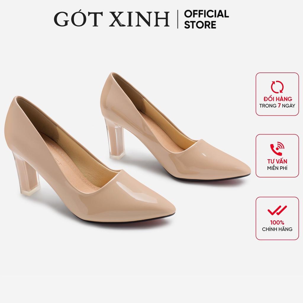 Giày cao gót nữ GÓT XINH G1 da bóng đế vuông cao 7cm