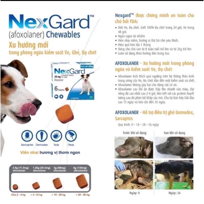 NexGard (1viên) - diệt ve rận, bọ chét ghẻ DEMODEX, SARCOPTES trên chó mèo