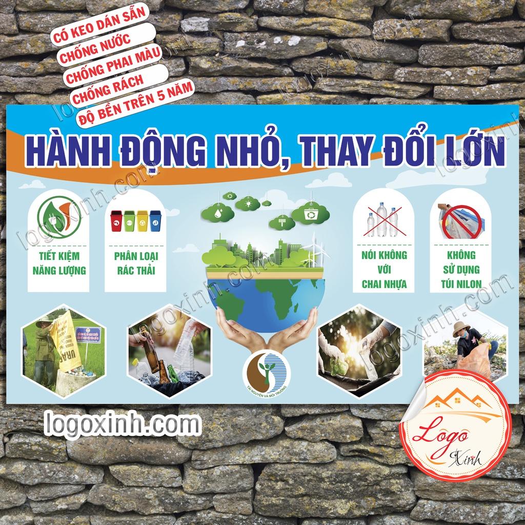 Logo Tem Sticker Khẩu Hiệu Hành Động Nhỏ Thay Đổi Lớn Với Nội Dung Hành Động Để Bảo Vệ Môi Trường Xanh Sạch Đẹp, Decal