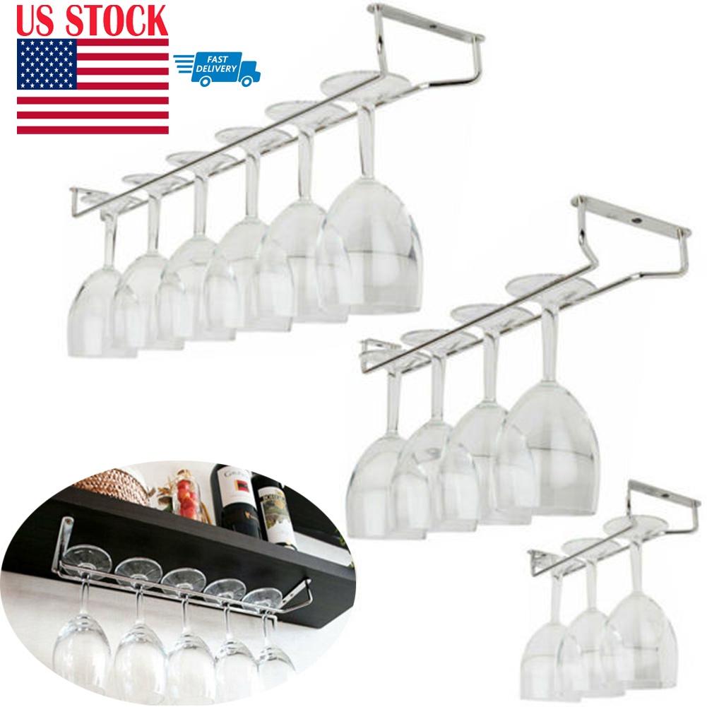 1 Pcs Wine Glass Holder Under Cabinet Rack Storage Organizer Stemware Racks Double Row Hanger Shelf Metal Racks