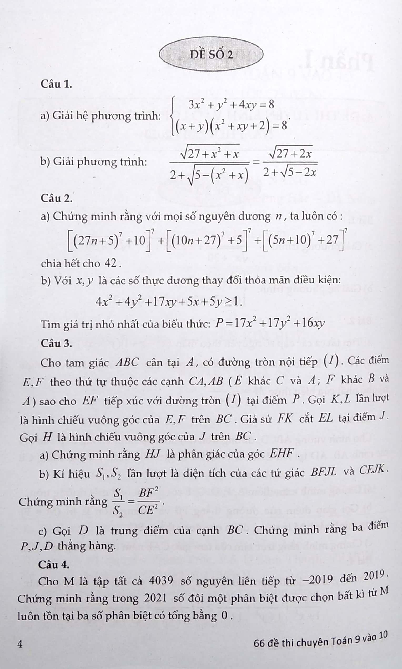 66 Đề Thi Chuyên Toán 9 Vào 10 - Trường Chuyên, Lớp Chuyên