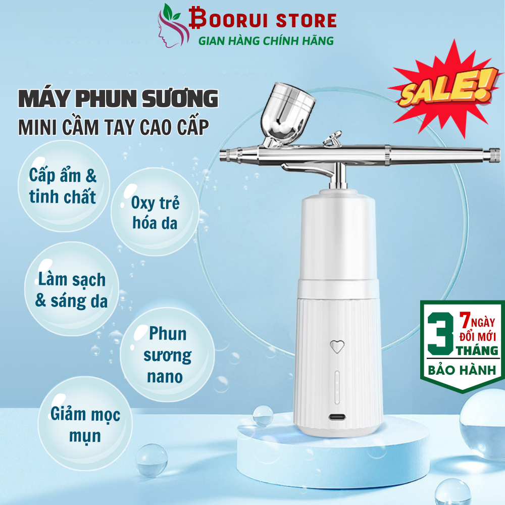 Máy phun sương nano xông da mặt Boorui D38  Máy phun Oxy dưỡng ẩm áp suất cao, làm sạch , đẩy tinh chất giúp làm đẹp và trẻ hóa da – Hàng loại 1 – Trắng
