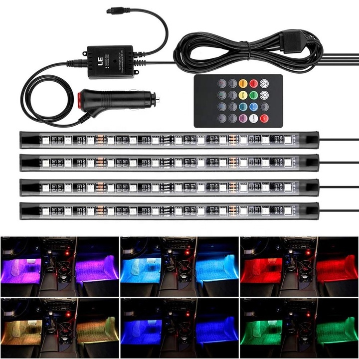 Bộ đèn LED 4 thanh các màu cao cấp đặt gầm xe hơi, ô tô RGB-5050 tích hợp remote điều khiển bật tắt chỉnh chế độ đèn, tự động thay đổi màu sắc êm dịu theo tiếng nhạc