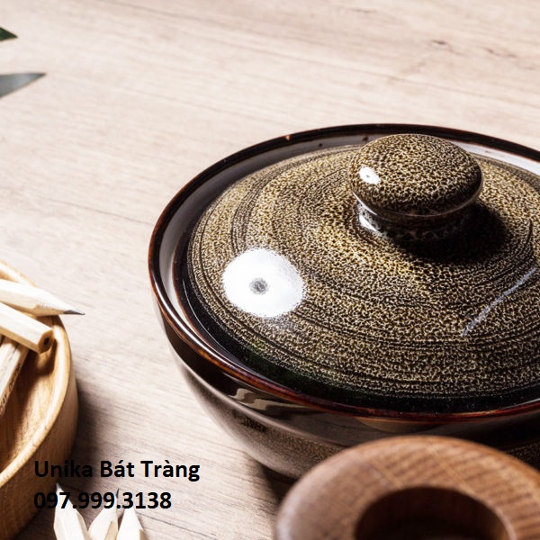 Âu không tai men cánh gián D13*H9cm - Âu cơm nhỏ men hỏa biến - Gốm Unika Bát Tràng