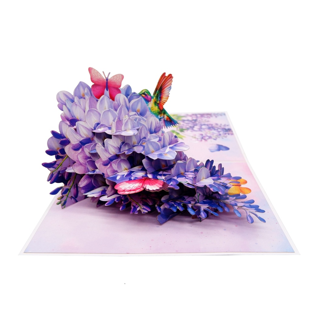 F63 -  Thiệp 3D Chim Ruồi &amp; Hoa Tử Đằng – Pop Up Card Viethands Giftshop