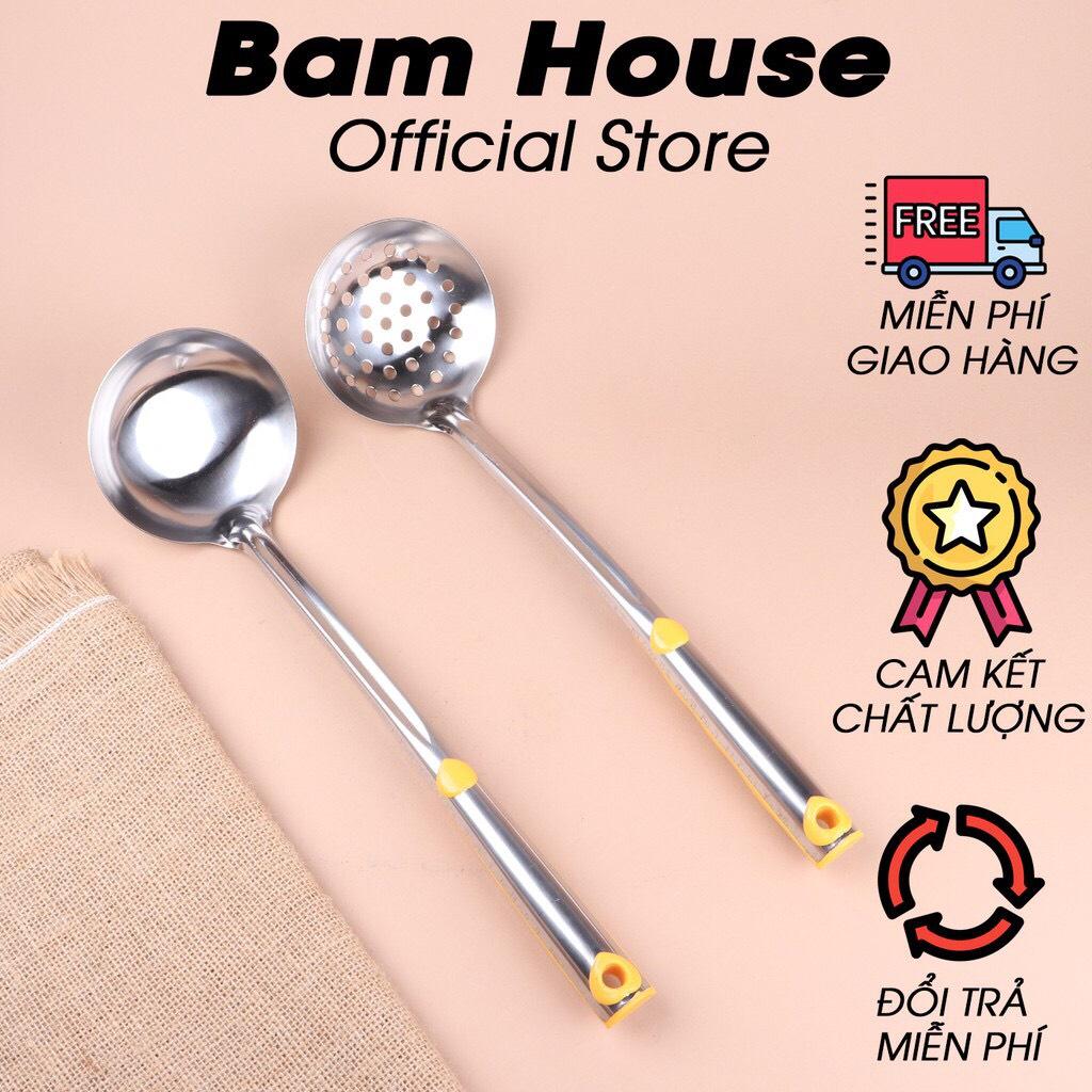 MUÔI MÚC CANH, MUÔI THỦNG-XẺNG XÀO INOX CÁN VÀNG CAO CẤP LOẠI TO