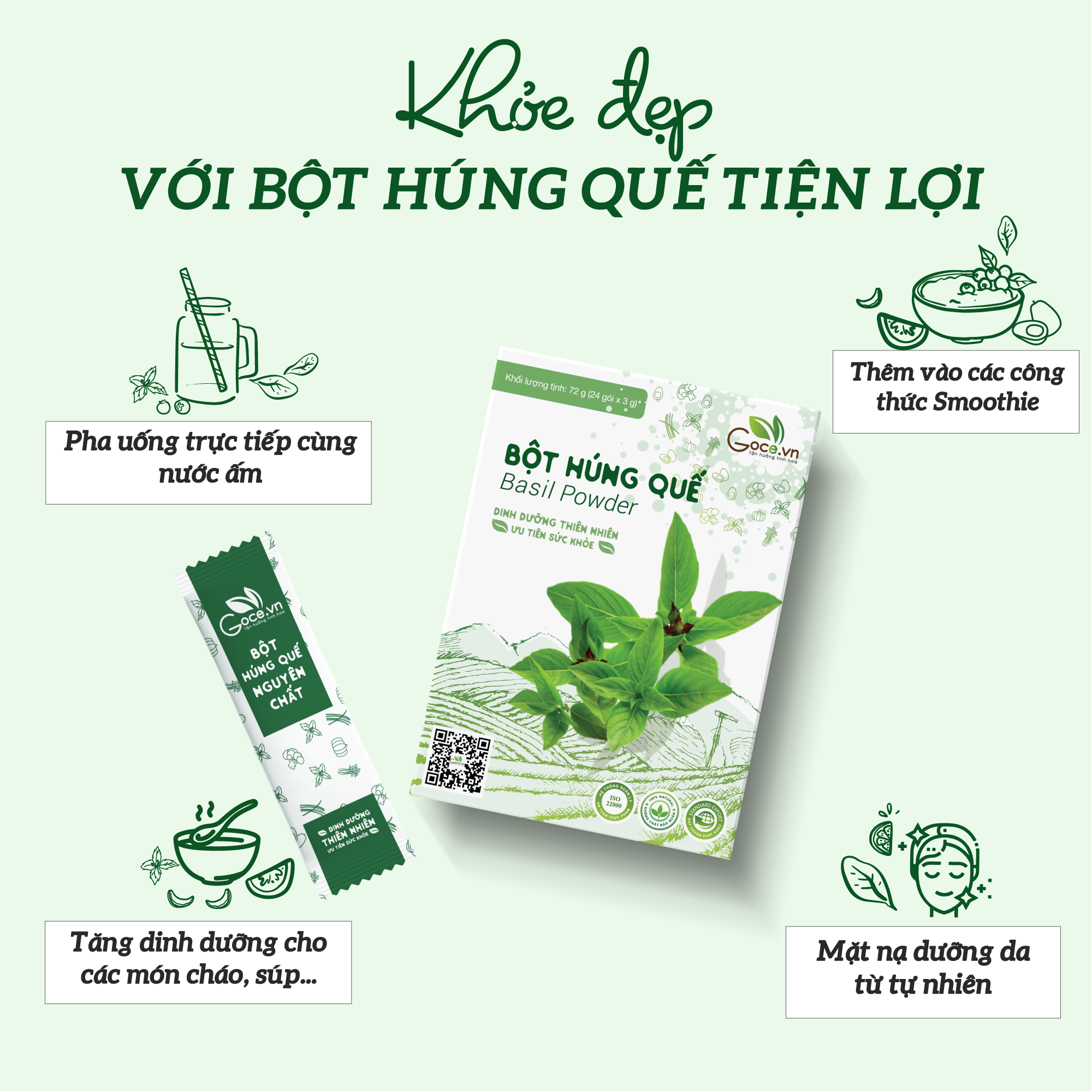 Bột húng quế nguyên chất Goce - 72g (24 gói x 3g)