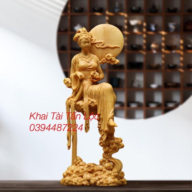 Tượng Tiên Nữ Hằng Nga gỗ hoàng dương phong thủy cao 18 cm