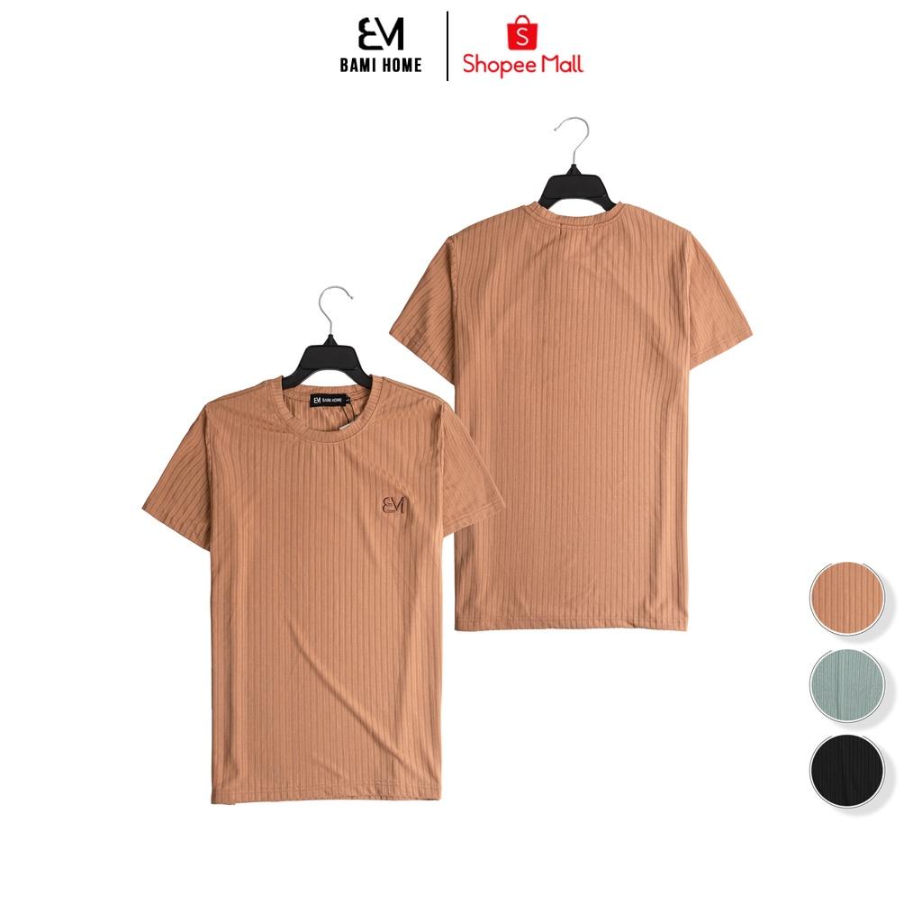 Áo ngắn tay cổ tròn basic BAMIHOME vải thun gân co giãn thoải mái unisex