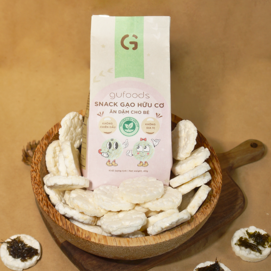 Bánh snack ăn dặm hữu cơ cho bé GUfoods - Thành phần gạo organic, Không gia vị, Dễ Tiêu hoá, Phù hợp cho bé từ 1 tuổi