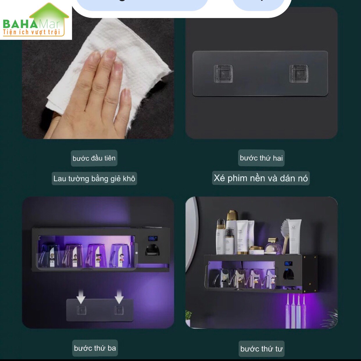 KỆ BÀN CHẢI ĐÁNH RĂNG - BỘ 4 CỐC ĐÁNH RĂNG RIÊNG TỪNG NGƯỜI "BAHAMAR"
