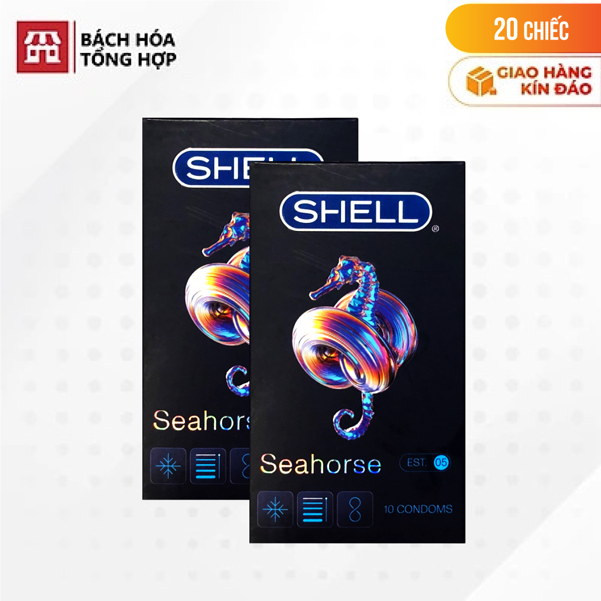 [20 cái] Bộ 2 hộp bao cao su Shell Seahorse - Kéo dài thời gian | Hộp 10 cái