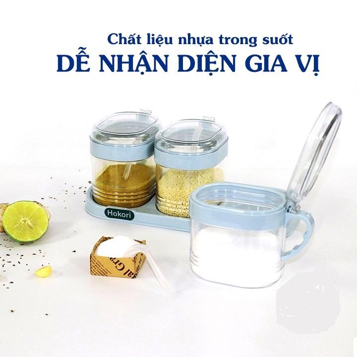 Bộ 3 lọ đựng gia vị Hokori có nắp đậy kèm thìa cao cấp nhựa PP dày dặn bền đẹp - Đồ gia dụng, dụng cụ nhà bếp thông minh