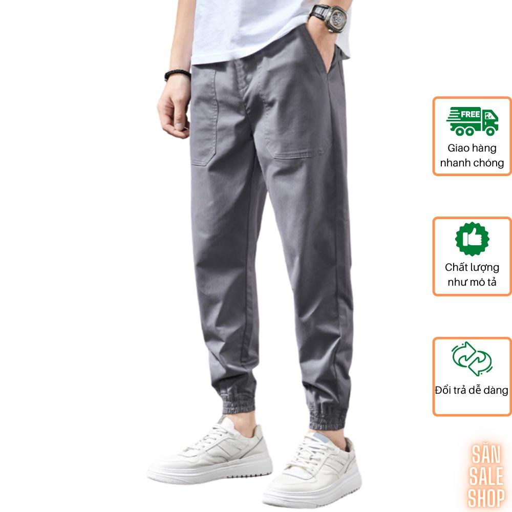 Quần Jogger nam HQ trơn túi rộng vải Cotton kaki đai mix thun cúc 3S x Man Store - Đen
