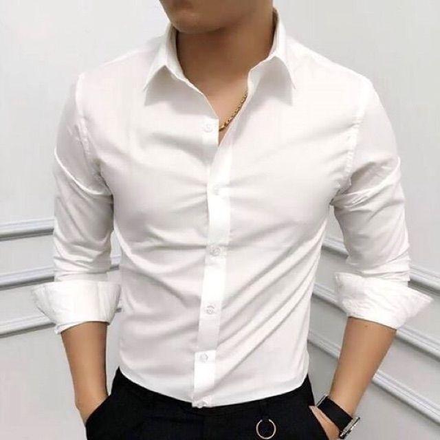 Áo sơ mi trắng nam vải lụa trơn kate không nhăn không sù không bay màu BAKARA SHOP
