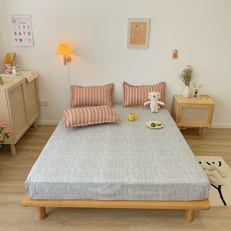 Bộ chăn ga Cotton Poly M2T bedding chăn ga Hàn Quốc họa tiết đỏ sọc đủ size miễn phí bo chun