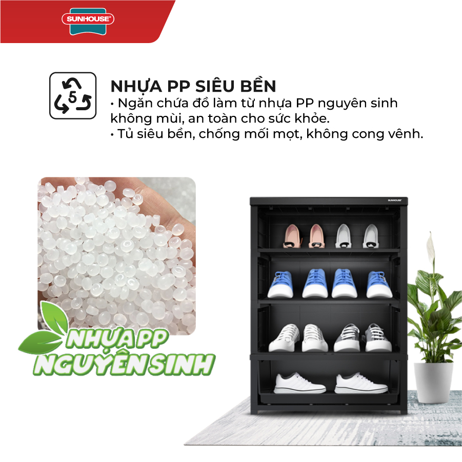 Tủ giày nhựa 2 cánh 1 ngăn Sunhouse KS-CA950S1 - Xám Trắng