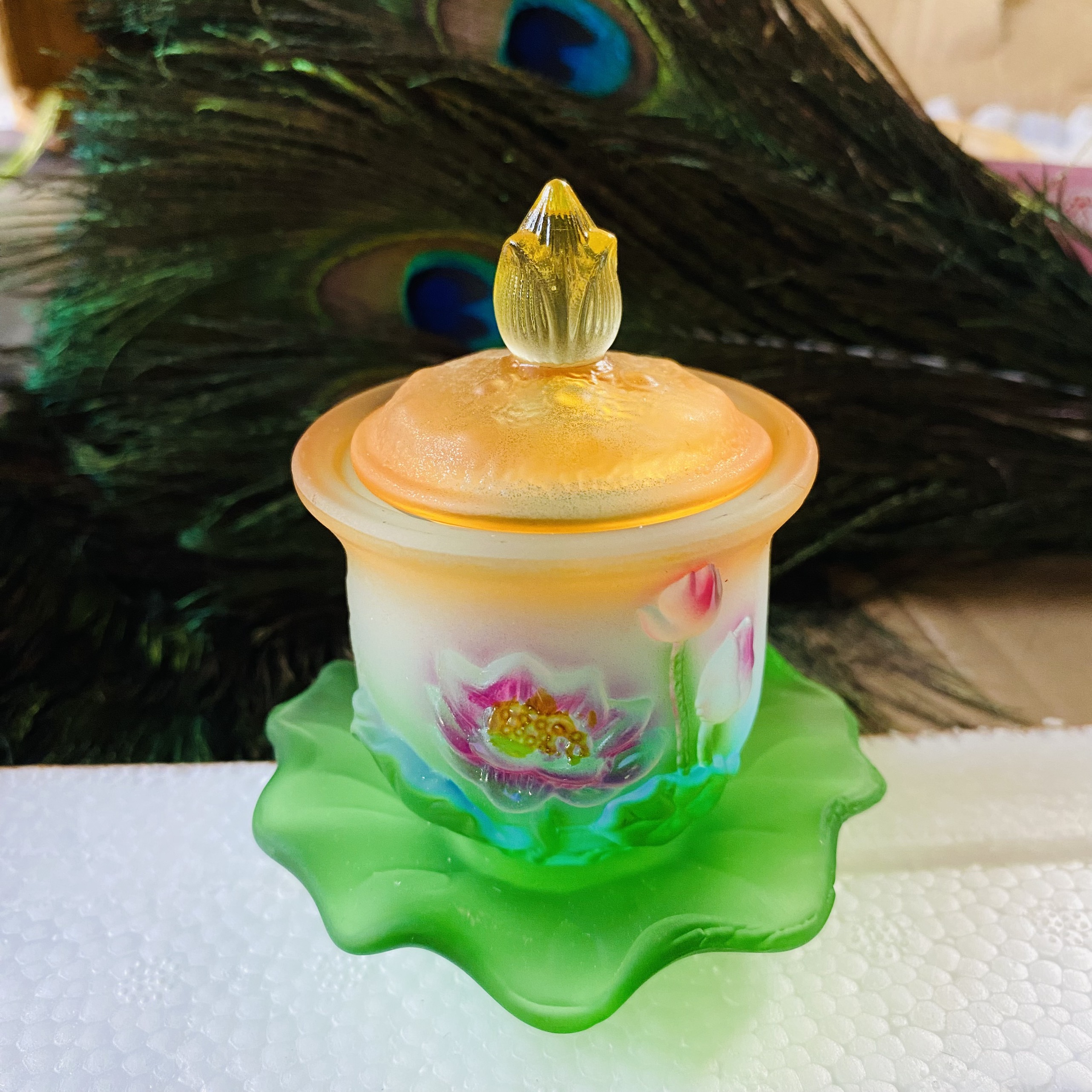 Chum ly nước "chạm NỔI" Lưu Ly HOA SEN cao cấp 8cm-10cm