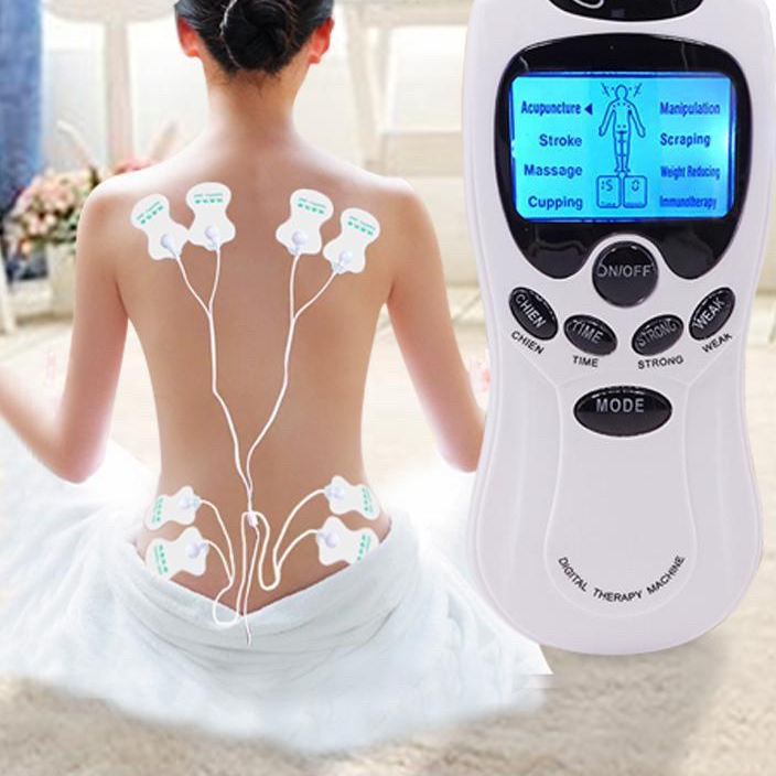 Máy châm cứu mini, Máy massage 4 miếng dán xung điện cầm tay - Thư giản lưng cổ vai gáy,