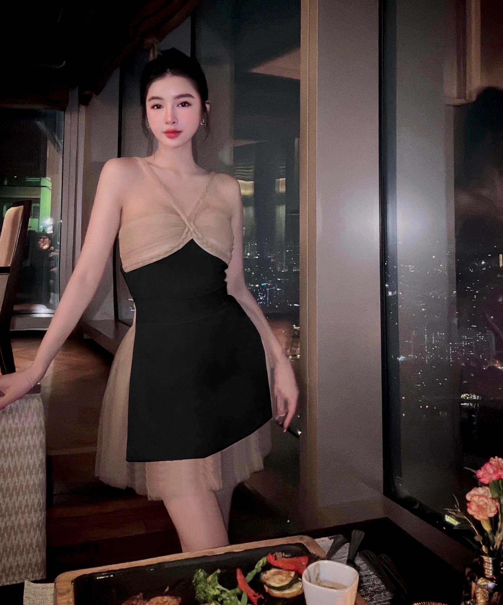 Đầm dự tiệc phối lưới dây tiểu thư