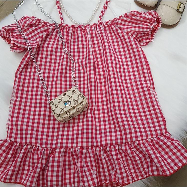 Váy bé gái,đầm bé gái 2 trễ vai sọc caro chất liệu lụa cao cấp SIÊU DỄ THƯƠNG 8-22kg Angel Baby Thời Trang Thiết Kế