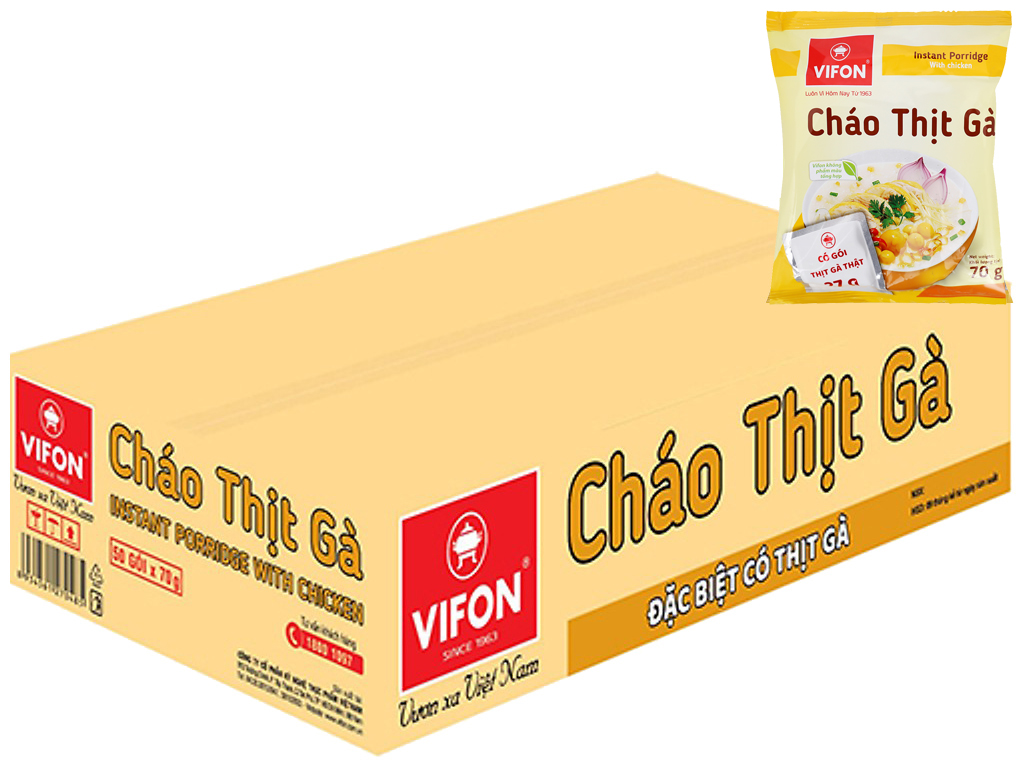 Thùng 50 gói cháo thịt gà Vifon 70g (có gói thịt gà thật)