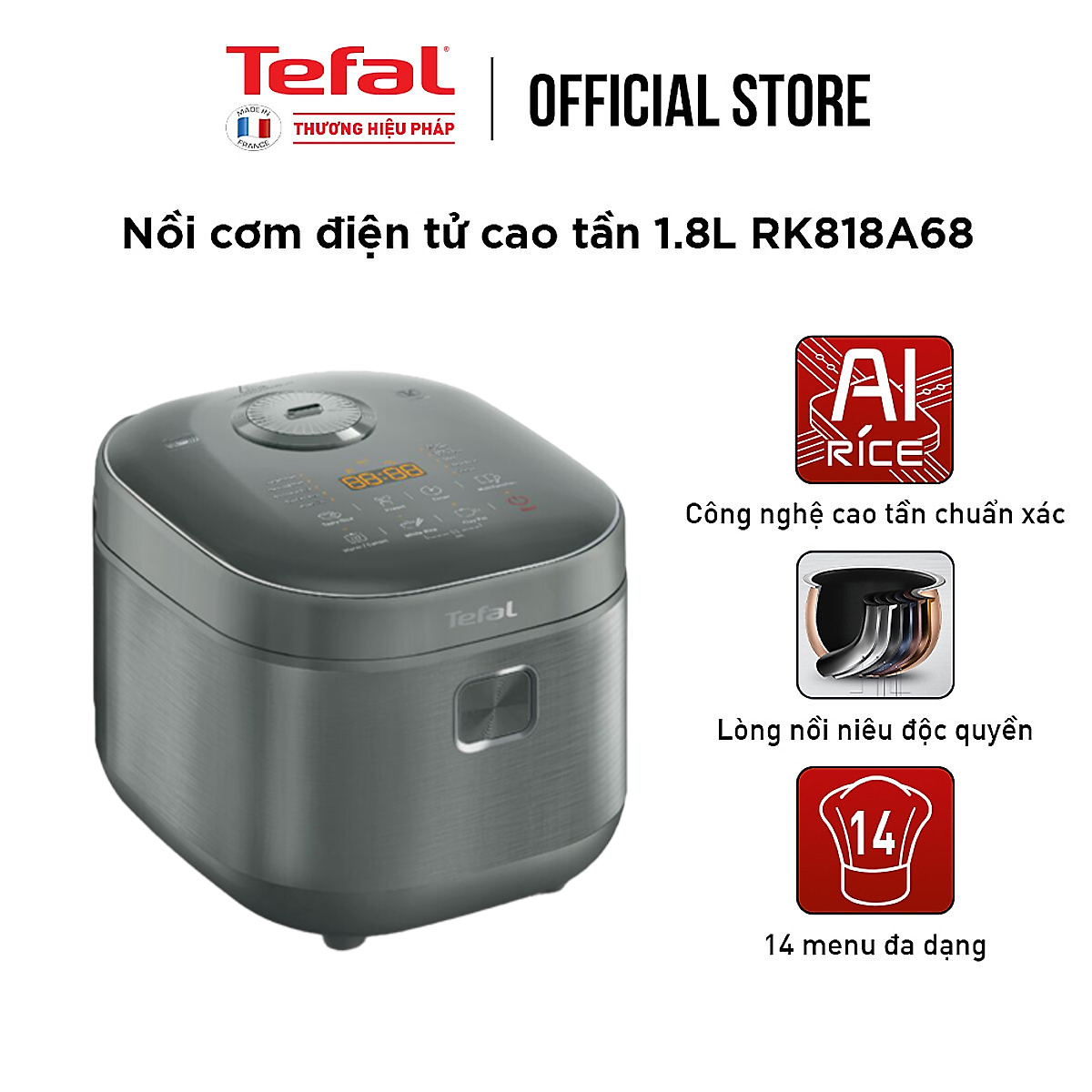 Nồi cơm điện tử cao tần Tefal RK818A68 - 1.8L - Thương hiệu Pháp - Hàng chính hãng