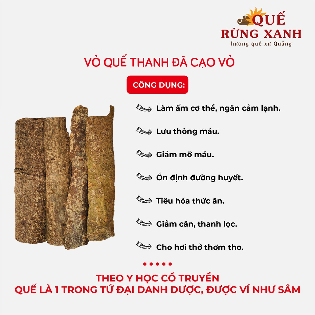 Vỏ quế thanh đã cạo vỏ nguyên chất 100%, nấu ăn, chống hôi miệng, ngăn ngừa các bệnh về tim 150g/hộp Quế Rừng Xanh - CHÍNH HÃNG